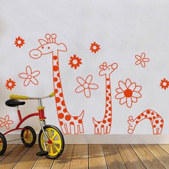 Giraffe Family In The Garden Wall sticker